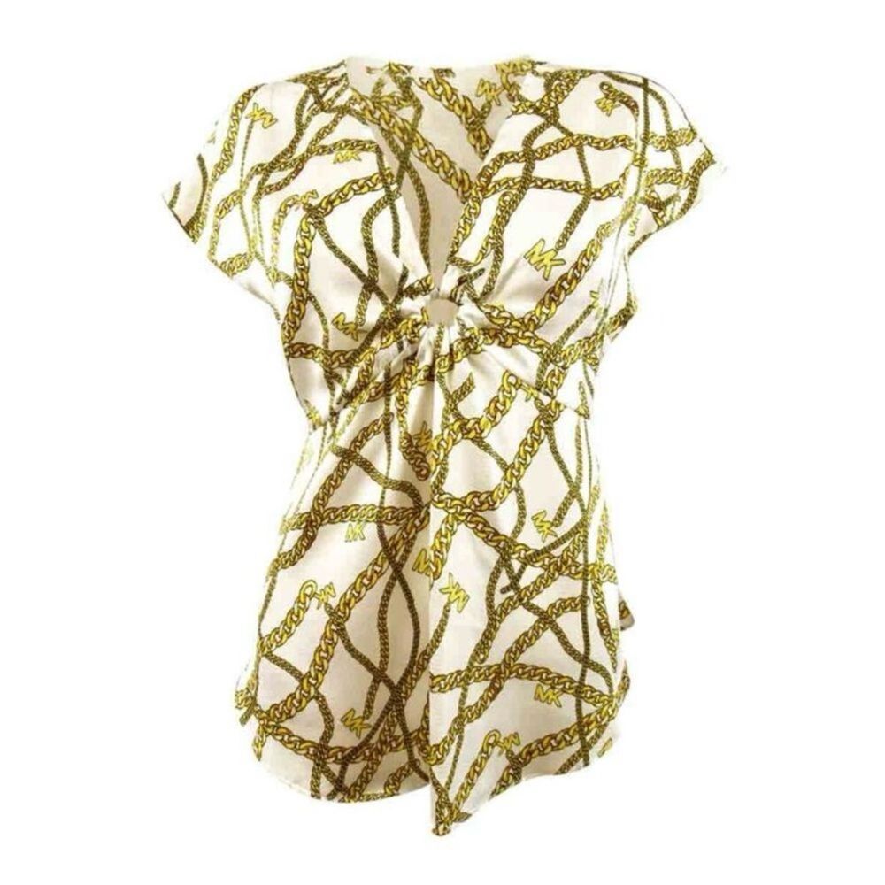 MICHAEL MICHAEL KORS Logo Chain Short Sleeve Ring Top Size S
